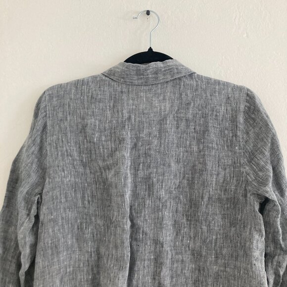 J Jill 100% Linen Tunic Top Button Front Gray Lagenlook Beach Coastal Oversized - Picture 7 of 9
